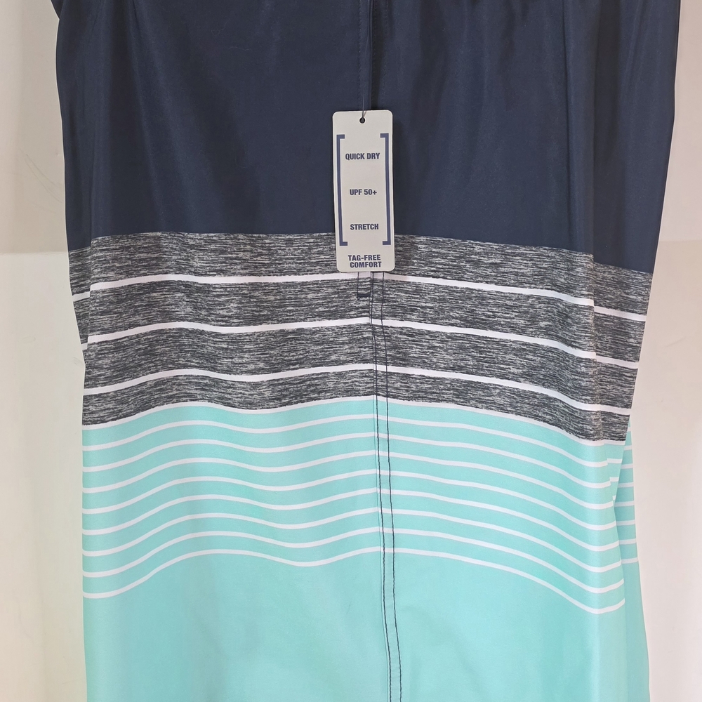 George Men’s Large Aqua Striped Swim Board Shorts